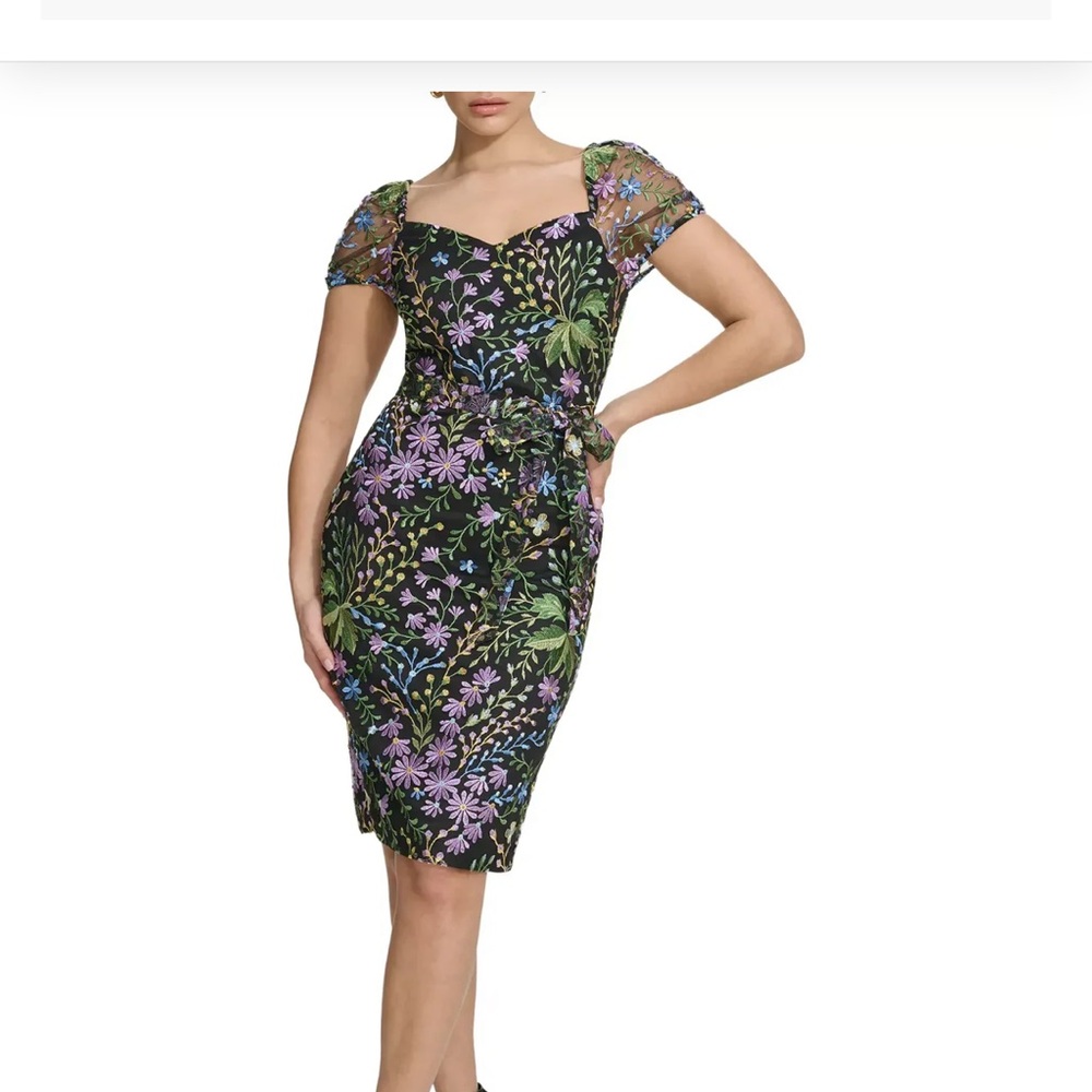 Kensie Black Dress with Purple and Green Floral Design
